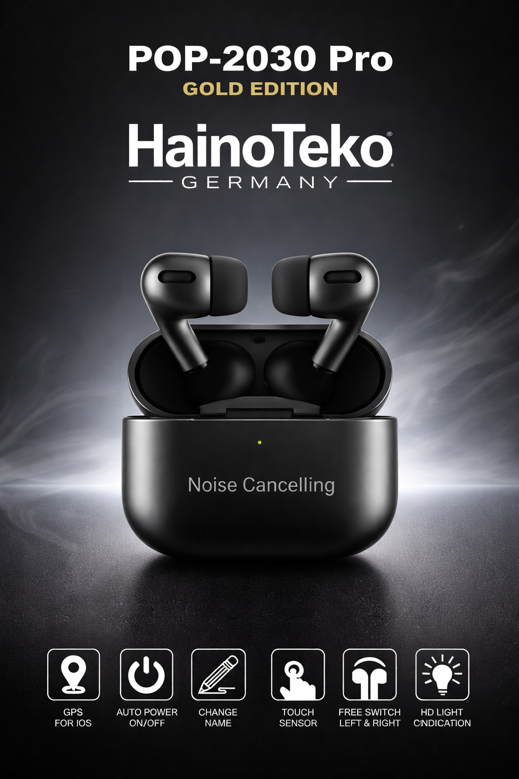 Haino Teko POP-2030 Pro Gold Edition Wireless Earbuds – Noise Cancelling, Touch Control