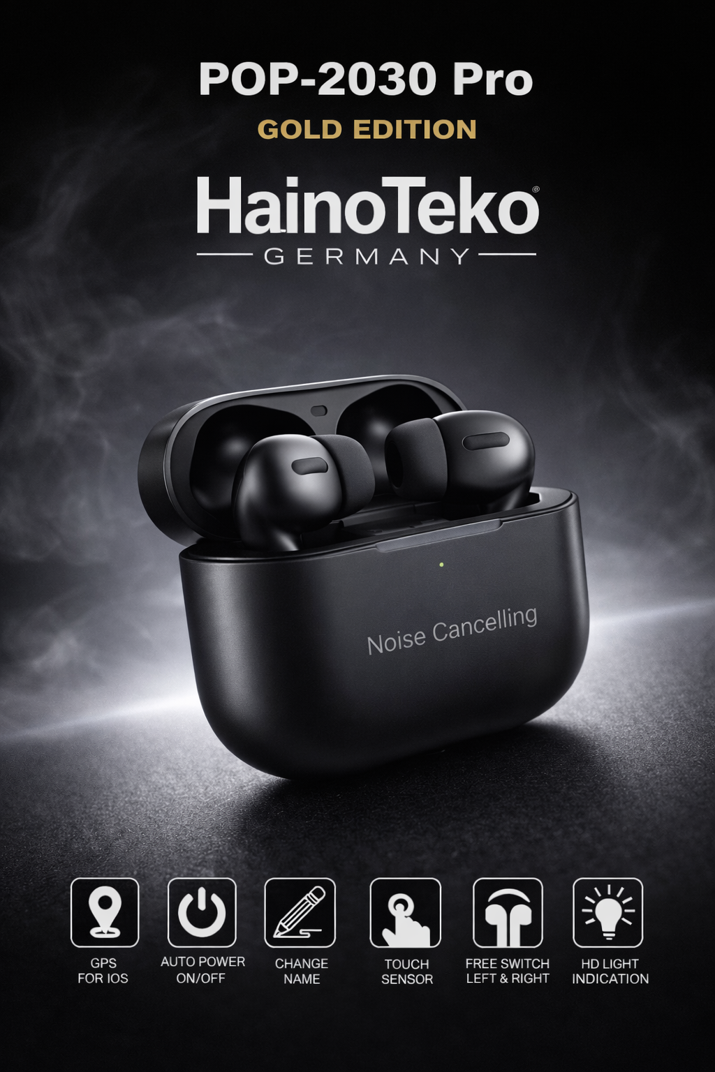 Haino Teko POP-2030 Pro Gold Edition Wireless Earbuds – Noise Cancelling, Touch Control
